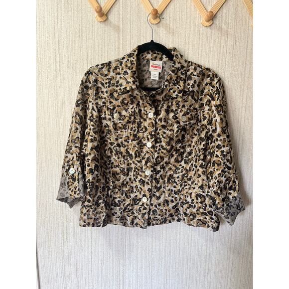 Ruby Rd.‎ Tan Sheer Leopard Button Down Top Size 12 Petite - Picture 1 of 8
